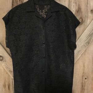 Vintage Black Lace Womans Blouse size med/lg